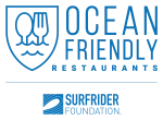 Logo for Ocean Friendly Restaurants with a Surfrider Foundation badge. Ends with a period.